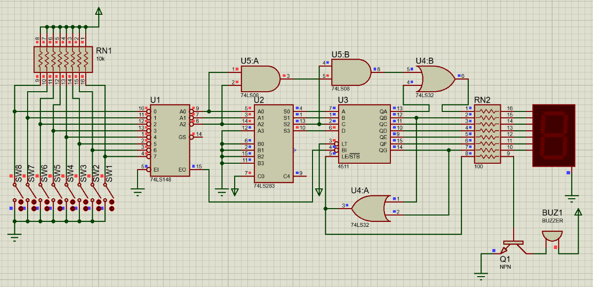 8 人抢答器仿真电路图